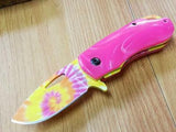 Rough Rider Pink Tie Dyed Straight Assisted Opeing  FOLDING Pocket Knife - 1555