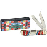 Rough Rider Stoneworx Trapper Turquoise Pearl Handle Folding Blades Knife 918- On Sale