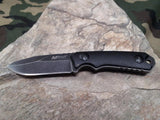 MTech Neck Knife 4.75" Fixed Stone Washed Drop Pt Black G10 + Molded Sheath