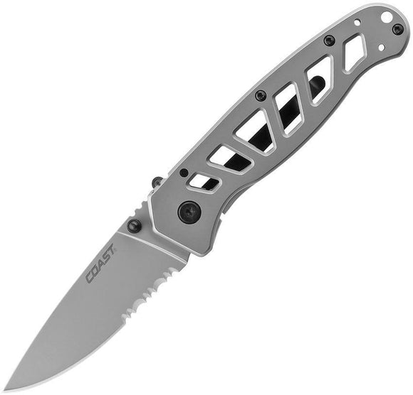 Coast FDX300 Linerlock Folding Pocket Partially Serrated Gray Stainless Knife 