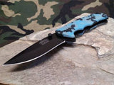 Master Folding Spring Assisted Rescue Knife Blue Camo A001DB
