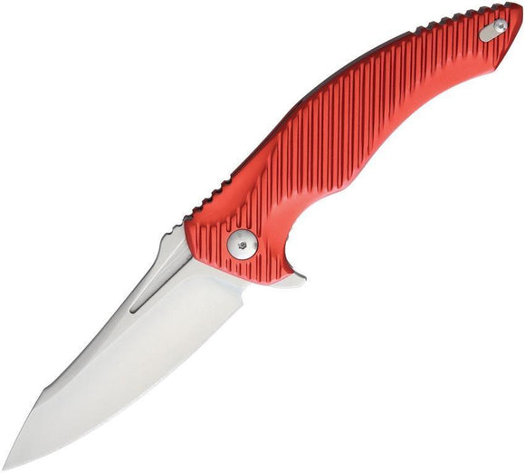 Brous Blades T4 Linerlock Aluminum Red Handle Stonewash D2 Tool Steel Knife