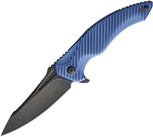 Brous Blades T4 Linerlock Blue Aluminum Handle Acid Wash Folding Blade Knife