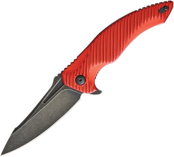 Brous Blades T4 Linerlock Red Aluminum Handle Black Acid D2 Tool Steel Knife