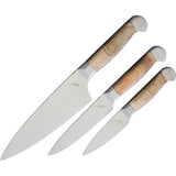 Ferrum Estate 3pc Maple Wood Paring Utility & Chef's Fixed Knives Set E0300