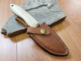 White Smooth Bone Fixed Full Tang DROP PT Hunter KNIFE with LEATHER Sheath