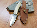 White Smooth Bone Fixed Full Tang DROP PT Hunter KNIFE with LEATHER Sheath