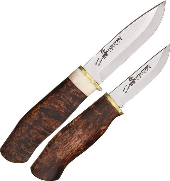 Karesuando Kniven 2pc Dark Birch Handle Stainless Double Fixed Knife Set