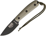 ESEE Model 3 w/ Modified Green Canvas Micarta Handle Fixed Black Blade Knife