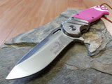 Elk Ridge Ballistic Assisted Opening Pink Drop Pt Satin Folding Pocket Knife A003PK