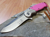Elk Ridge Ballistic Assisted Opening Pink Drop Pt Satin Folding Pocket Knife A003PK