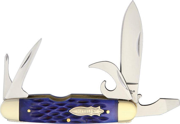 Marbles Knives Blue Jigged Bone Scout Folding Pocket Knife