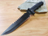 13.5" Bowie Hunting Black Knife with Sawback and sheath - 4824