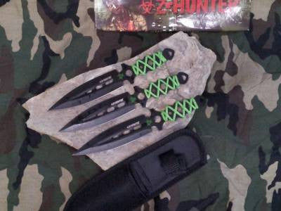 Z Hunter Black Green Cord Throwing Knife, Set of 3