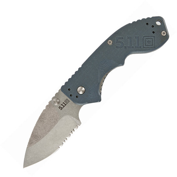5.11 Tactical Courser Linerlock Stainless Folding Serrated Spear Blade Blue Handle Knife