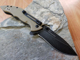 Real Steel E77  Coyote Folding Pocket Knife black stonewash Blade - 5114