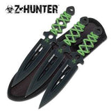 Z Hunter Zombie Triple Knife 3 PC Throwing Set 7.5" Green & Black - 0753