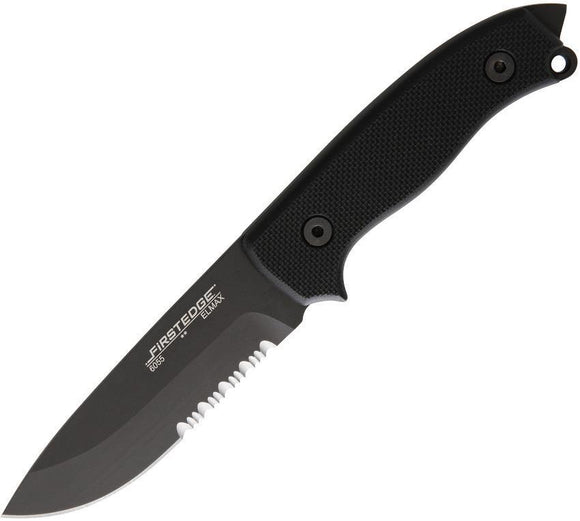 First Edge Tactical Skinner Fixed Serrated Blade Black G10 Handle Knife