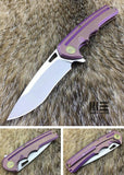 WE KNIFE Ti Purple Flipper Folding Pocket Knife Drop Pt SW Satin S35VN - 611B