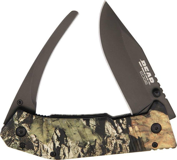 Bear Edge Knives Double Folding Blade BLK Gut & Skinner Camo Handle Knife
