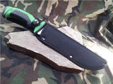 12" Green Fixed Satin Blade Bowie Knife - Sawback + Plain Edge - 792BG