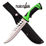 12" Green Fixed Satin Blade Bowie Knife - Sawback + Plain Edge - 792BG