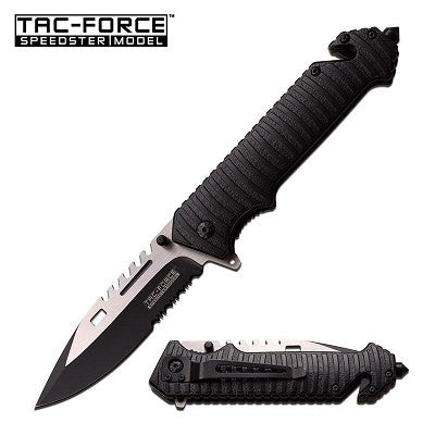 Tac Force Tactical Spring Assisted Rescue Serrated Black Folding Knife 916BK