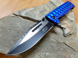 MTech 9" Folding Spring Assisted Blue Tactical Pocket Knife with Glass Break - a906bl