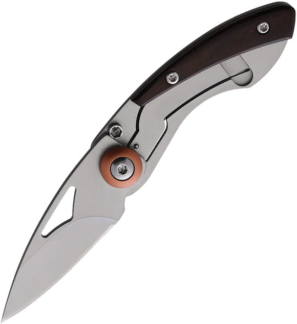 ABKT TAC Fleck Framelock Brown Wood Folding Stainless Pocket Knife 1034W