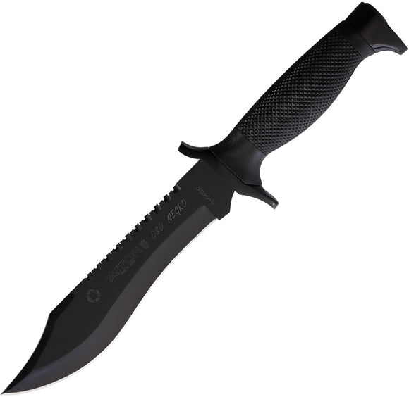 Aitor Oso Fixed Blade Knife Black Stainless Clip Pt Sawback w/ Belt Sheath 16010