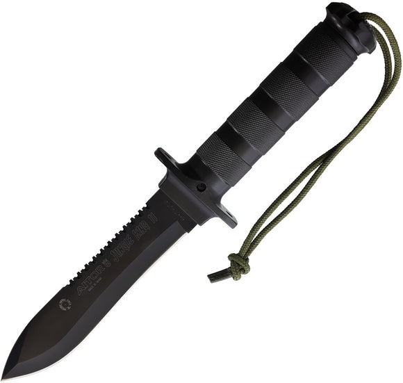 Aitor Jungle King II Black Knurled Stainless Handle Black Sawback Fixed Blade Knife 16013V