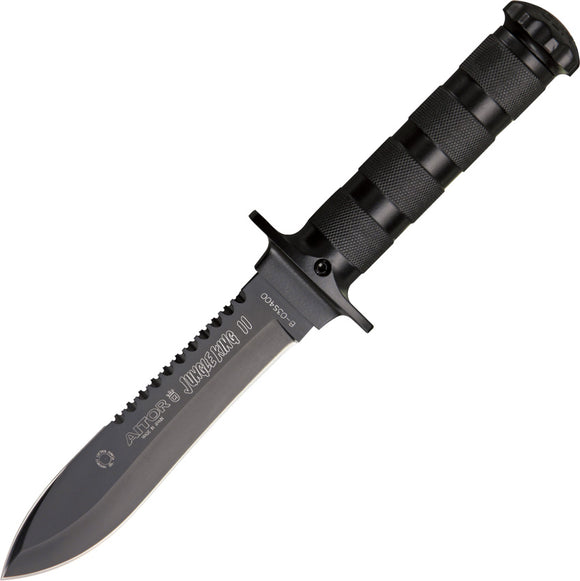 Aitor Jungle King II Black Knurled Stainless Handle Black Sawback Fixed Blade Knife 16013