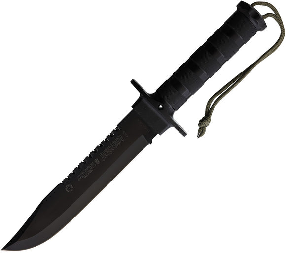 Aitor Jungle King I Black Knurled Stainless Handle Black Sawback Fixed Blade Knife 16016V