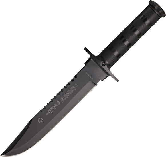 Aitor Jungle King I Black Knurled Stainless Handle Black Sawback Fixed Blade Knife 16013V