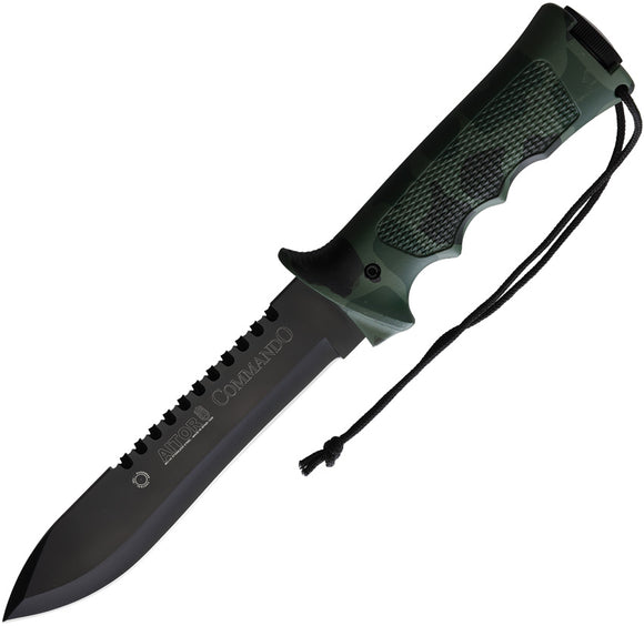 Aitor Commando Green/Black Camo Aluminum Handle Black Stainless Fixed Blade Knife 16021C