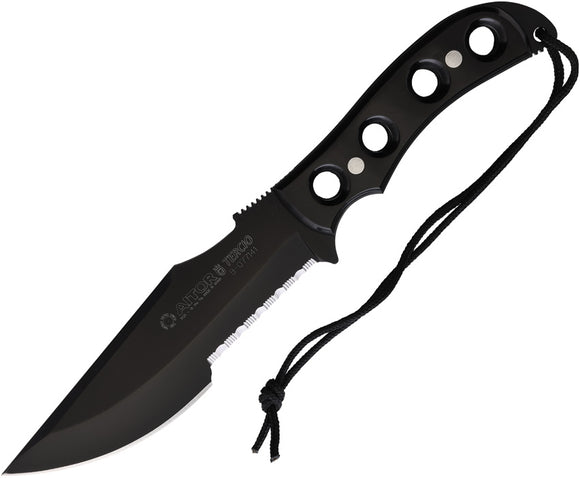 Aitor Tercio Black Wood Serrated Stainless Fixed Blade Knife w/ Sheath 16104