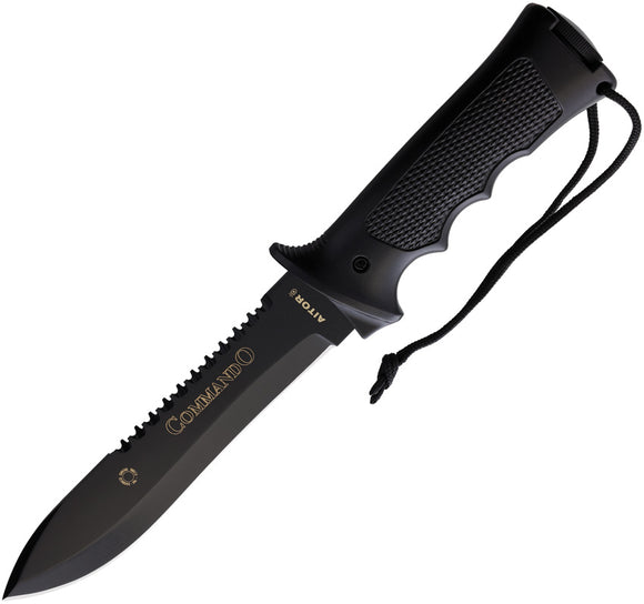 Aitor Commando Black Aluminum Handle Black Sawback Stainless Fixed Blade Knife 16121