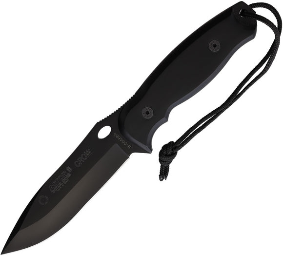 Aitor Crow Black Wood Handle Black Stainless Steel Drop Point Fixed Blade Knife 16129