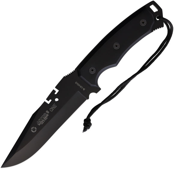 Aitor One Fixed Blade Knife Black Wood Stainless Clip Point W/ Belt Sheath 16131