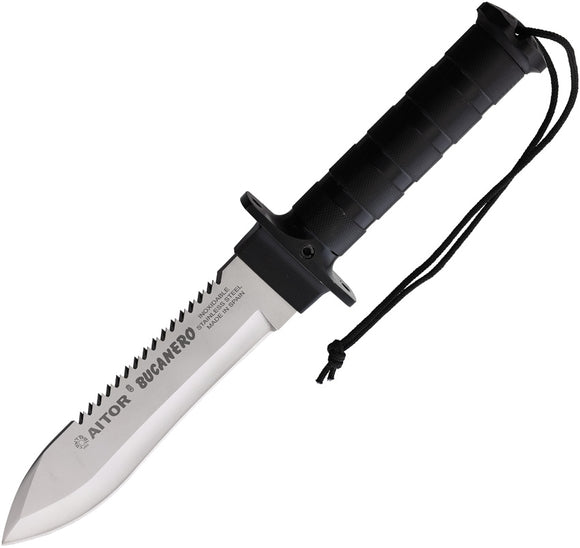 Aitor Bucanero Black Aluminum BB Stainless Sawback Fixed Blade Knife 16201BW