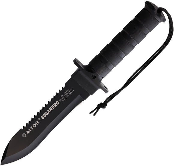 Aitor Bucanero Black Aluminum Stainless Sawback Fixed Blade Knife 16201B