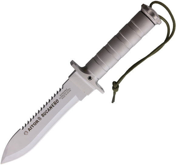 Aitor Bucanero Silver Aluminum Stainless Sawback Fixed Blade Knife 16201W