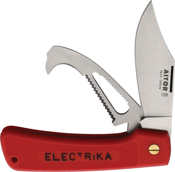 Aitor Electrika Red Folding Stainless Clip Pt & Wire Stripper Pocket Knife 16316