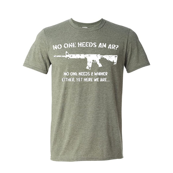 No One Needs an AR? No One Needs a Whiner Either. Heather Green Short Sleeve AK T-Shirt L