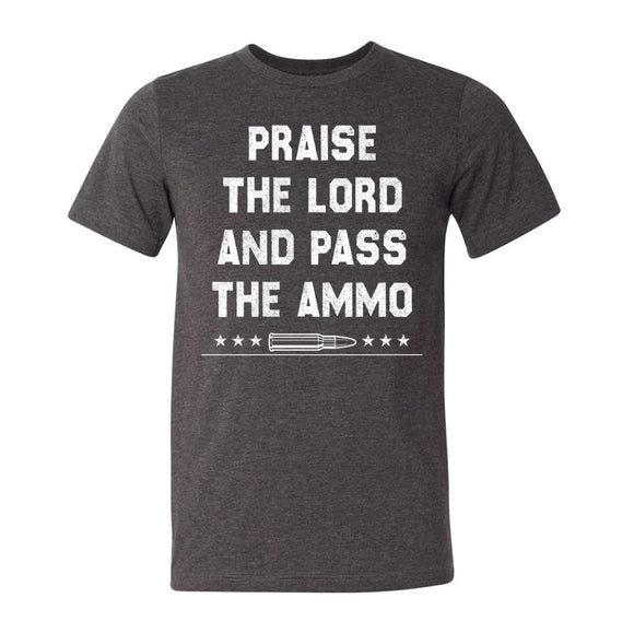 Praise the Lord And Pass the Ammo Dark Heather Gray Short Sleeve AK T-Shirt L
