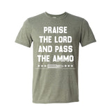 Praise the Lord And Pass the Ammo Heather Green Short Sleeve AK T-Shirt XL