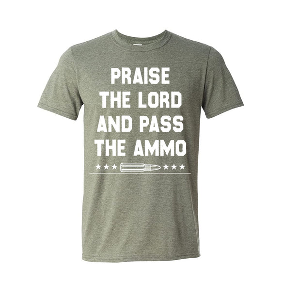 Praise the Lord And Pass the Ammo Heather Green Short Sleeve AK T-Shirt 2X