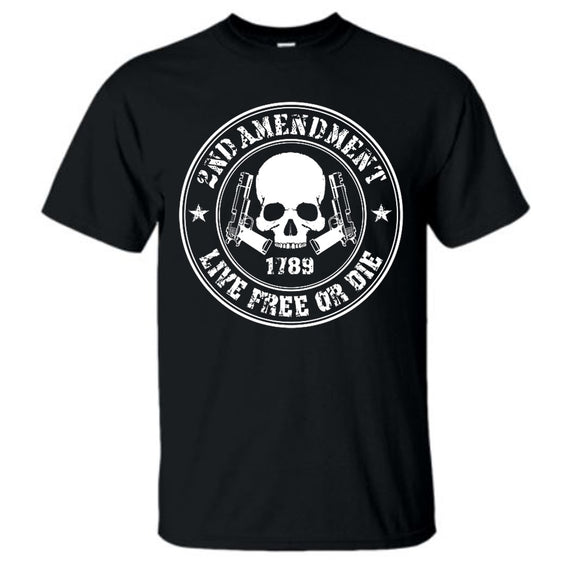 Live Free or Die 2nd Amendment Skull & Guns Black Short Sleeve AK T-Shirt L