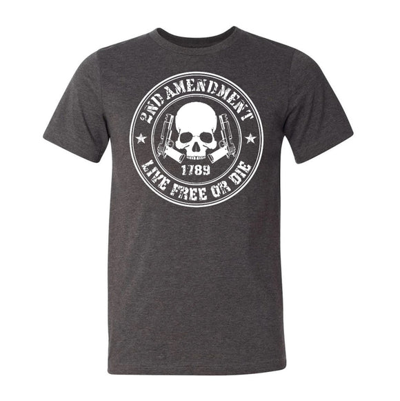 Live Free or Die 2nd Amendment Skull & Guns Dark Heather Gray Short Sleeve AK T-Shirt L