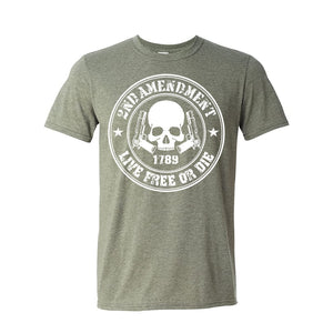Live Free or Die 2nd Amendment Skull & Guns Heather Green Short Sleeve AK T-Shirt XL